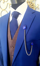 Load image into Gallery viewer, Royal Blue Crystal Lapel Pin with Black/Silver Chains