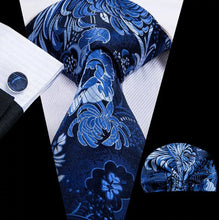 Load image into Gallery viewer, Men's Blue Floral Silk Necktie Set