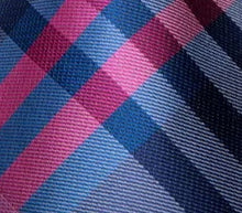 Load image into Gallery viewer, Men's Fuchsia Blue Plaid Silk Necktie Set