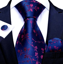 Load image into Gallery viewer, Men's Blue Red Floral Silk Necktie Set