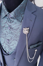 Load image into Gallery viewer, Crystal Tiger Lapel Pin with 2 Gold or Silver Chains