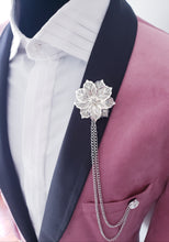 Load image into Gallery viewer, Flower Crystal Lapel Pin with 2 Gold or Silver Chains