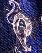Load image into Gallery viewer, Men's Blue Brown Silk Necktie Pocket Square Set