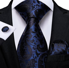 Load image into Gallery viewer, Men's Black Navy Floral Silk Necktie Set