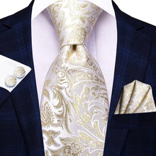 Load image into Gallery viewer, Men's Gold White Floral Necktie Set