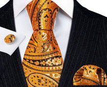 Load image into Gallery viewer, Men's Orange Black Paisley Silk Necktie Set