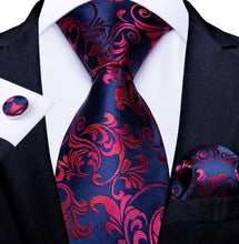 Load image into Gallery viewer, Men's Blue Red Floral Silk Necktie Set