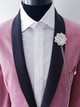 Load image into Gallery viewer, Flower Crystal Lapel Pin with 2 Gold or Silver Chains
