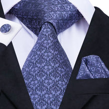 Load image into Gallery viewer, Purple Black Necktie Pocket Square Cufflink Set