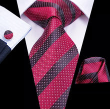 Load image into Gallery viewer, Men's Burgundy White Polka Dot Silk Necktie Set