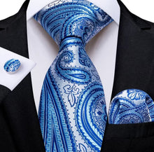 Load image into Gallery viewer, Men's Blue Grey Paisley Silk Necktie Set