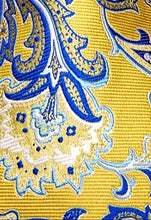 Load image into Gallery viewer, Men's Yellow Blue Silk Necktie Pocket Square Set