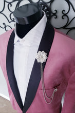 Load image into Gallery viewer, Flower Crystal Lapel Pin with 2 Gold or Silver Chains