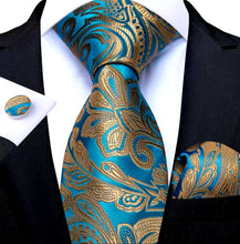 Load image into Gallery viewer, Men's Turquoise Floral Silk Necktie Set