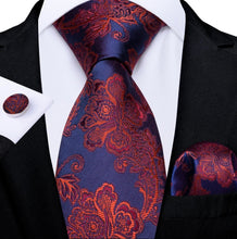 Load image into Gallery viewer, Men's Red Blue Floral Silk Necktie Set