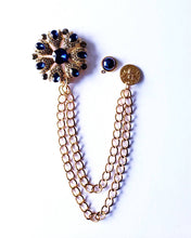 Load image into Gallery viewer, Blue Stone Crystal Lapel Pin with Gold Chain