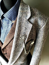 Load image into Gallery viewer, Crystal Lapel Pin with Silver/Black Chains