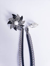 Load image into Gallery viewer, Flower Lapel Pin With Black & Silver Chains