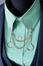 Load image into Gallery viewer, Crystal Crescent Moon Dangles Collar Pin