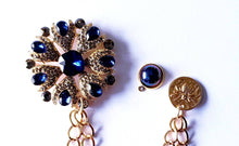 Load image into Gallery viewer, Blue Stone Crystal Lapel Pin with Gold Chain
