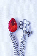 Load image into Gallery viewer, Elegant Red Crystal Lapel Pin with Silver Chain