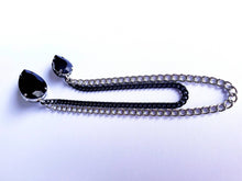 Load image into Gallery viewer, Black Crystal Lapel Pin with Silver/Black Chains