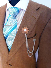 Load image into Gallery viewer, Copper Flower Lapel Pin with Silver Chains/Lion Brooch