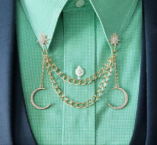 Load image into Gallery viewer, Crystal Crescent Moon Dangles Collar Pin