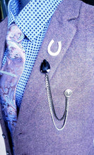 Load image into Gallery viewer, Black Crystal Pin with Lion Black/Silver Chains