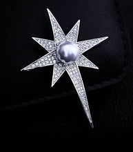 Load image into Gallery viewer, Crystal Star Brooch Pin with Silver and Gold