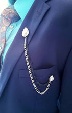 Load image into Gallery viewer, Clear Crystal Lapel Pin with Black/Silver Chain