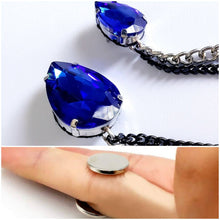 Load image into Gallery viewer, Royal Blue Crystal Lapel Pin with Black/Silver Chains