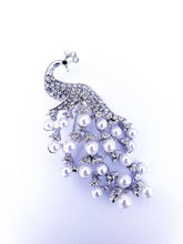 Load image into Gallery viewer, Silver Gold Peacock Brooch Bridal Pin
