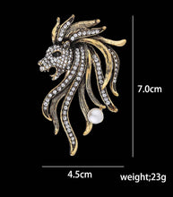 Load image into Gallery viewer, Crystal Lion Rhinestone Pearl Lapel Brooch Shirt Pin