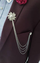 Load image into Gallery viewer, Crystal Flower Lapel Pin With 4 Gold Or Silver Chains