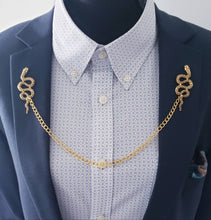 Load image into Gallery viewer, Snake Lapel Pin with Cardigan Chain