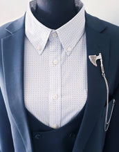 Load image into Gallery viewer, Silver Axe Lapel Pin with Silver Chains/Black Brooch