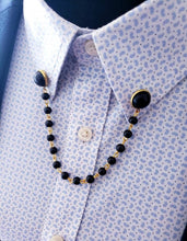 Load image into Gallery viewer, 12x12mm Black Pearl Collar Pin with Chain