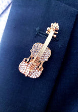 Load image into Gallery viewer, Crystal Rhinestones Violin Brooch Pin
