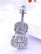 Load image into Gallery viewer, Crystal Rhinestones Violin Brooch Pin