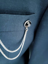 Load image into Gallery viewer, Silver Axe Lapel Pin with Silver Chains/Black Brooch