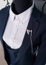 Load image into Gallery viewer, Silver Axe Lapel Pin with Silver Chains/Black Brooch