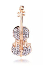 Load image into Gallery viewer, Crystal Rhinestones Violin Brooch Pin