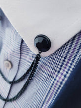 Load image into Gallery viewer, 12×12mm Black Facet Collar Pin with Chain