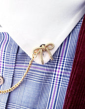 Load image into Gallery viewer, Unisex Bow Lapel Collar Pin with Chain