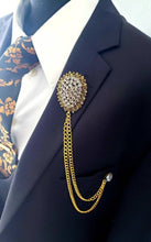 Load image into Gallery viewer, Crystal Rhinestones Lapel Pin with Gold Chains