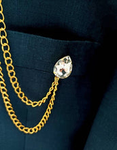 Load image into Gallery viewer, Flower Crystal Lapel Pin with 2 Gold or Silver Chains