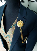 Load image into Gallery viewer, Flower Crystal Lapel Pin with 2 Gold or Silver Chains
