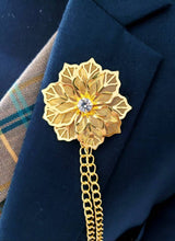 Load image into Gallery viewer, Flower Crystal Lapel Pin with 2 Gold or Silver Chains