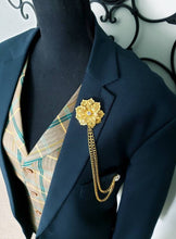 Load image into Gallery viewer, Flower Crystal Lapel Pin with 2 Gold or Silver Chains